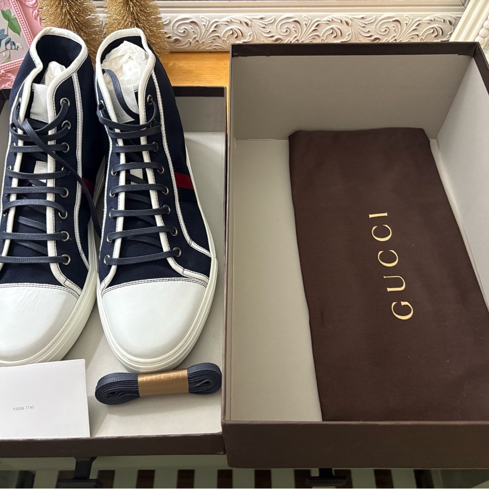 Gucci Navy and White High-Top Sneakers